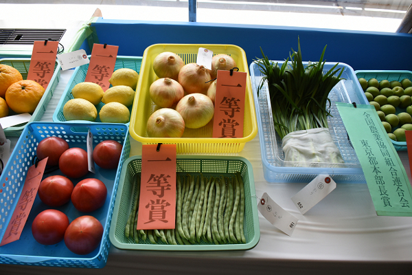 区内農家が育てた新鮮野菜が並ぶ～夏季農産物品評会・即売会