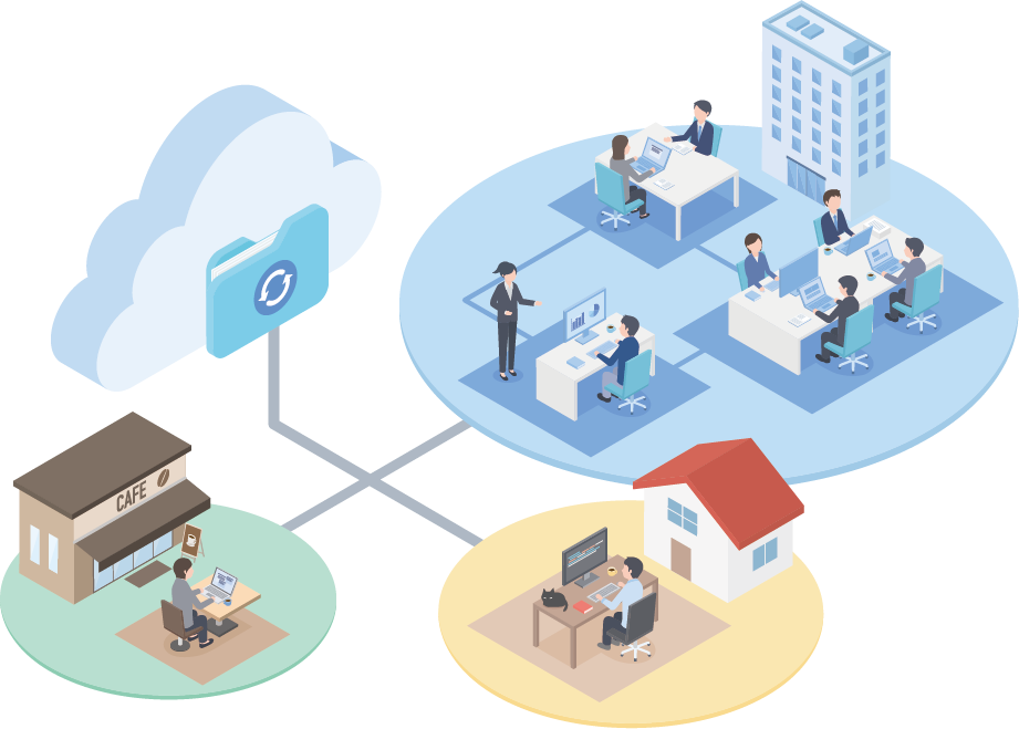 社内社外でboxで連携しているイラスト
