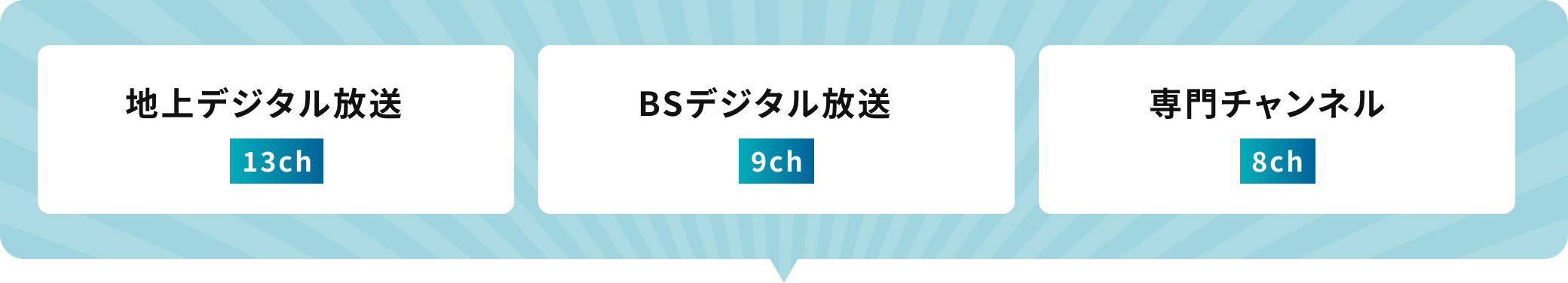 地上デジタル放送・13ch / BSデジタル放送・9ch / 専門チャンネル・8ch