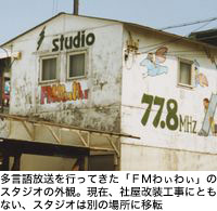 多言語放送を行ってきた「ＦＭわぃわぃ」のスタジオの外観。現在、社屋改装工事にともない、スタジオは別の場所に移転