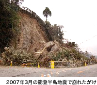 2007年3月の能登半島地震で崩れたがけ