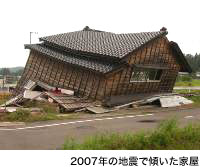2007年の地震で傾いた家屋