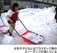 女性や子どもにはプラスチック製のスノーダンプが適している