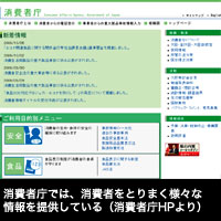 消費者庁では、消費者をとりまく様々な情報を提供している（消費者庁HPより）