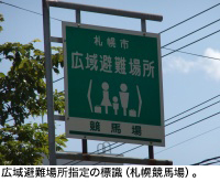 広域避難場所指定の標識（札幌競馬場）。