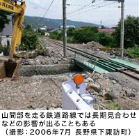 山間部を走る鉄道路線では長期見合わせなどの影響が出ることもある（撮影：2006年7月 長野県下諏訪町）