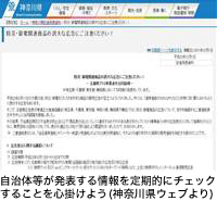 自治体等が発表する情報を定期的にチェックすることを心掛けよう(神奈川県ウェブより)