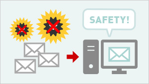 POINT1イメージ画像「メールに乗るウイルスを退治するの図」
